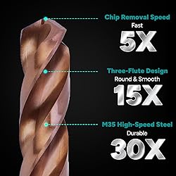 Bestwork 1/4" Three Flute Cobalt Drill Bit Set, M35