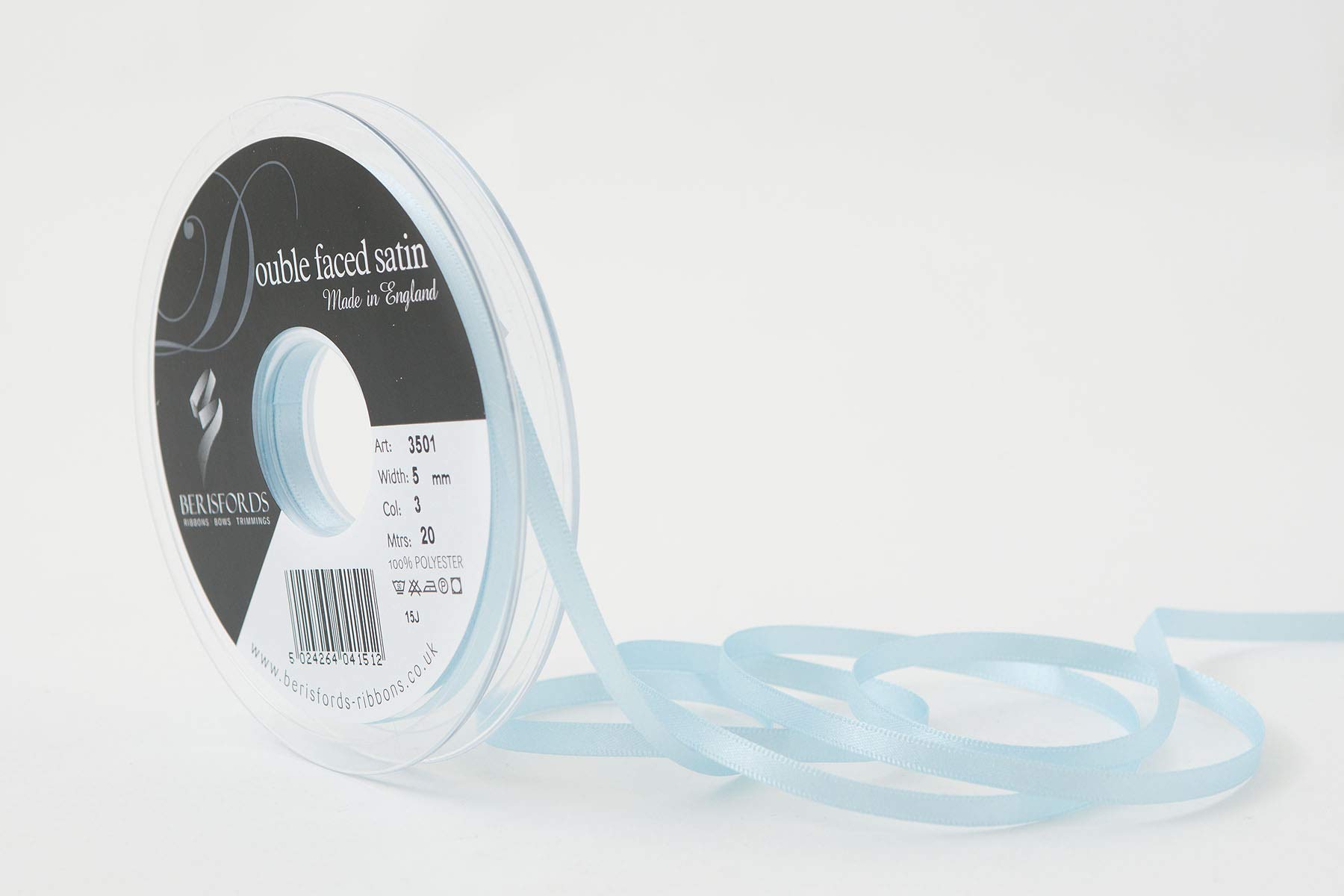 Berisfords Double FACE Poly Satin Ribbon, Sky, 5 mm — image 1
