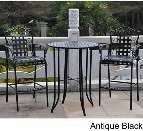 3-piece Bistro Set with 2 Bar Chairs and a Table. Four Different Colors to Choose From. Made of Iron. Indoor or Outdoor Patio Furniture. Scented Tart Included (Antique Black)