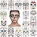 17 Sheets Day of the Dead Face Tattoo Halloween Temporary Tattoos Skull Face Tattoo Red Rose Mask for Halloween Party Favor