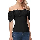 Scarlet Darkness Women Renaissance Shirt Off Shoulder Flutter Short Sleeve Top Summer Square Neck Peasant Blouse