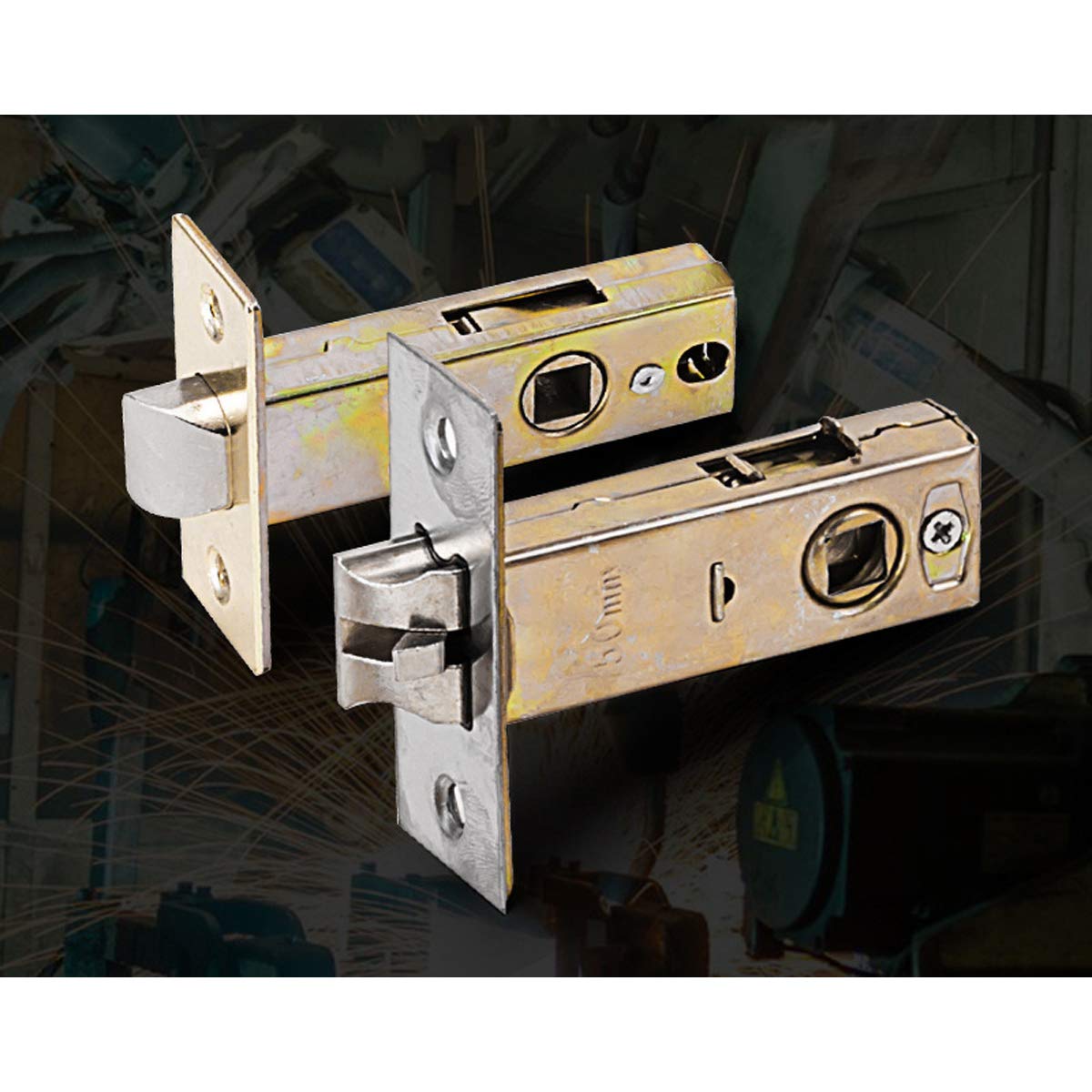 Tubular latch, mortice lock door latch designed for use with unsprung lever door handles.