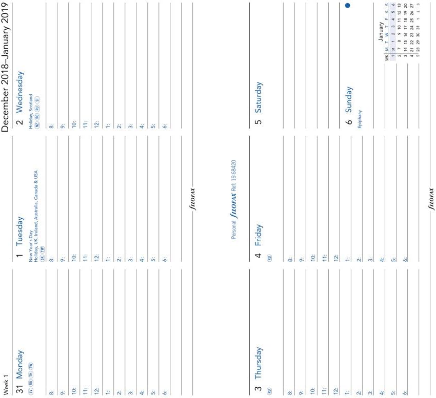 Filofax 2019 Personal/Compact Week to View Refill, Horizontal, Jan 2019- Dec 2019, 6.75 x 3.75 inches (C68420-19) - Image 3
