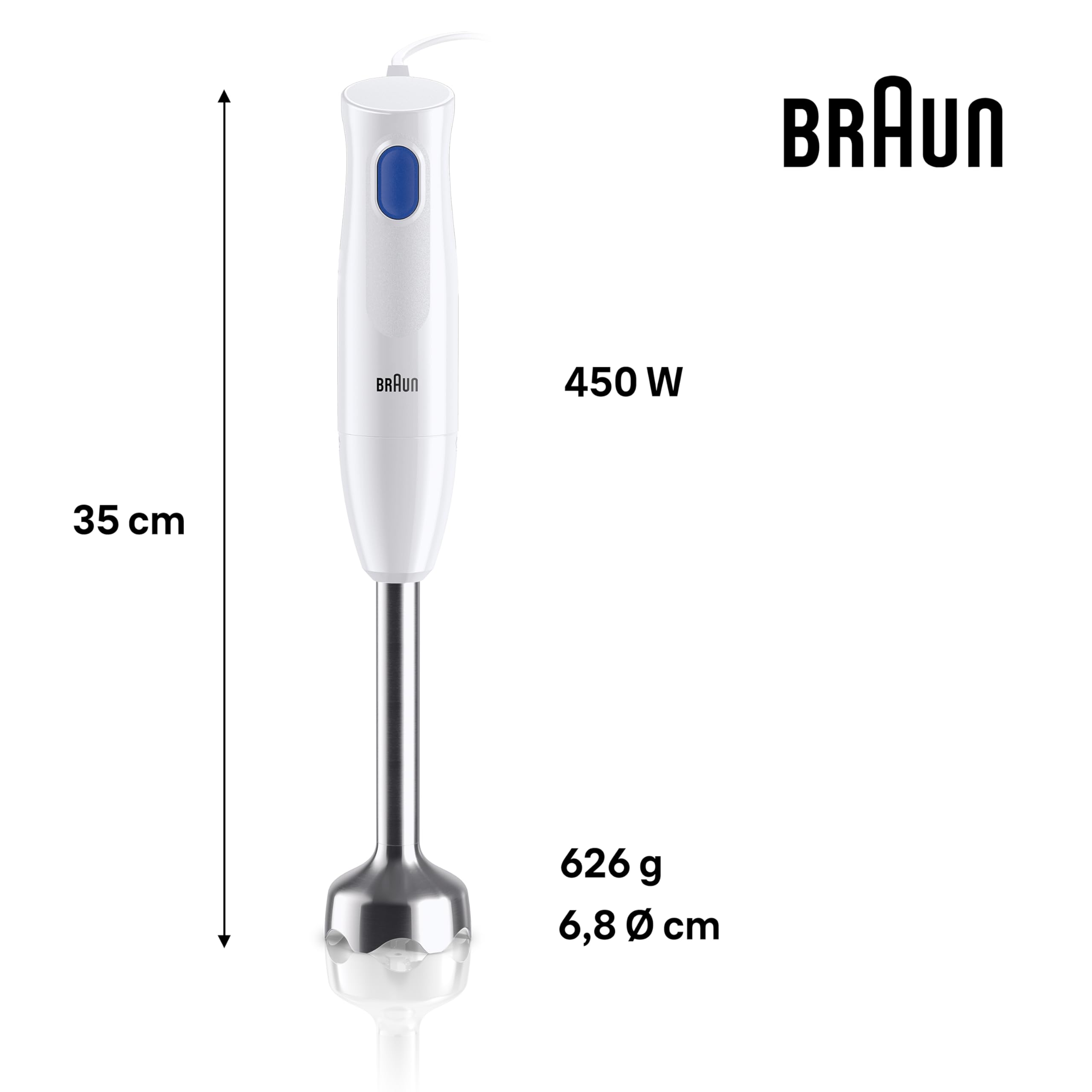 Braun MultiQuick 1 MQ10.201MWH Minipimer mit 5 Jahren Service, leichter Stabmixer, EasyTwist-Technologie, 2 Zubehörteile, Stahlstange, 450 W, Weiß 3