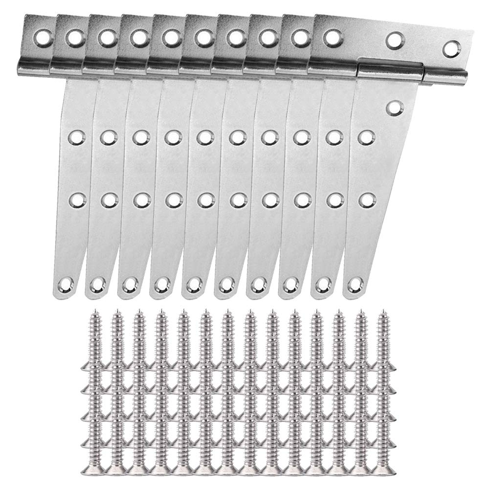 YOFASEN T-Hinge - T-Strap Hinges White Zinc Gate Door Barn Gates Hinges for Windows, Fence, Sheds, 6 inch/10 Pcs