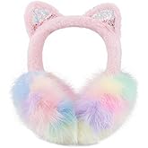 CHUANGLI Fluffy Cat Ear Earmuffs for Women Plush Foldable Cat Ear Muffs Winter Earmuffs Teen Girls Cold Weather Ear Warmers