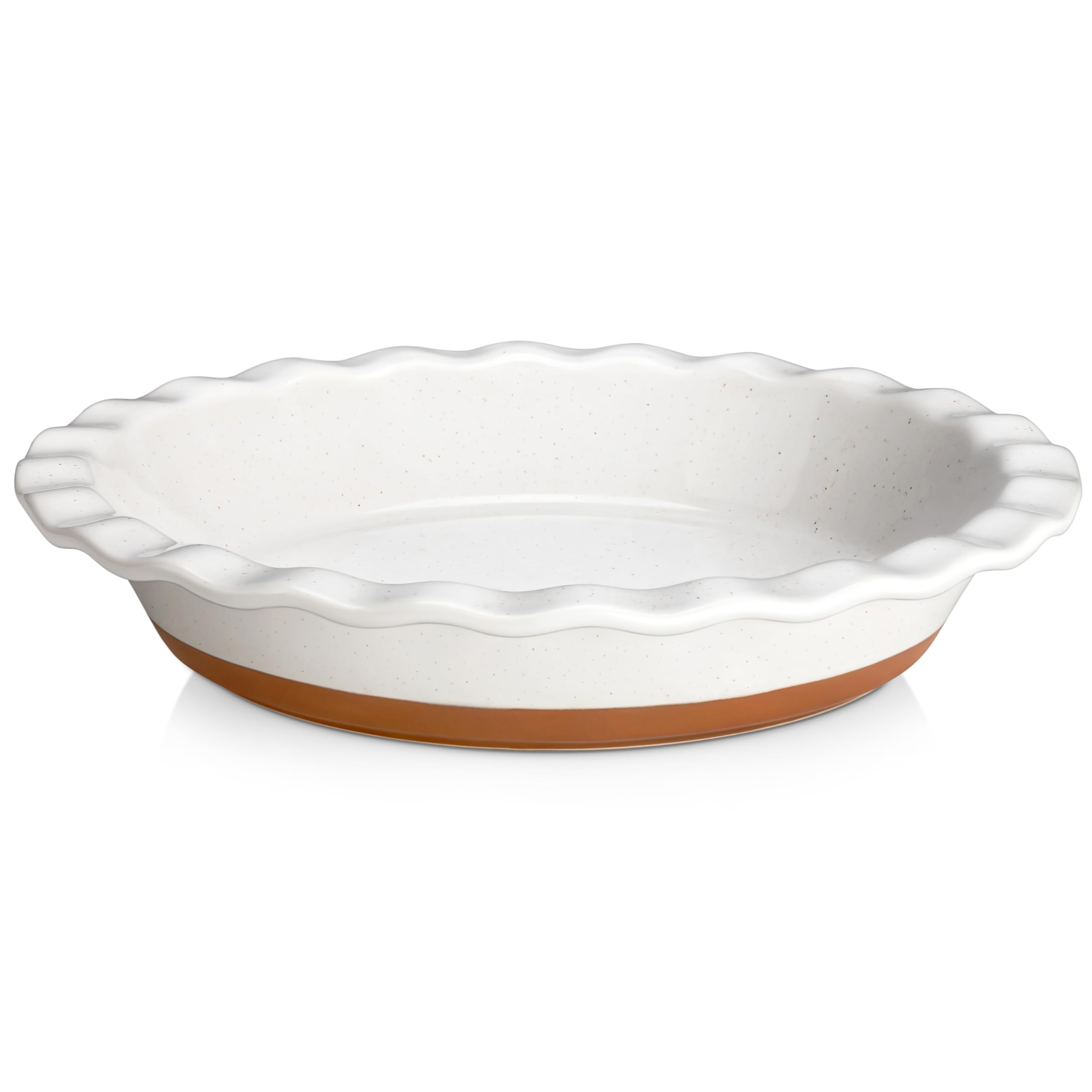 MALACASA Ceramic Pie Dishes, Pie Pan for Baking 9 Inch,40 OZ Pie Plate Round Pie Dish for Baking Fluted Pie Dish Baking Pan, Non Stick Deep Pie Dishes for Quiche (White and Brown, 1 PC)
