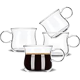BOILMERIT Espresso Cups Set of 4, 5 Ounces Espresso Shot Glass, Clear Double Esperesso Glasses with Handle, Small Tazas De Cafe Espresso Machine Accessories