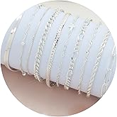 XIANNVXI 10pcs Rose Gold/Gold/Silver Bracelets Stack for Women Dainty Thin Rose Gold Bracelets Set Silver Chain Bracelet Paper Clip Stackable Figaro Herringbone Paperclip Bracelet Pack for Womens