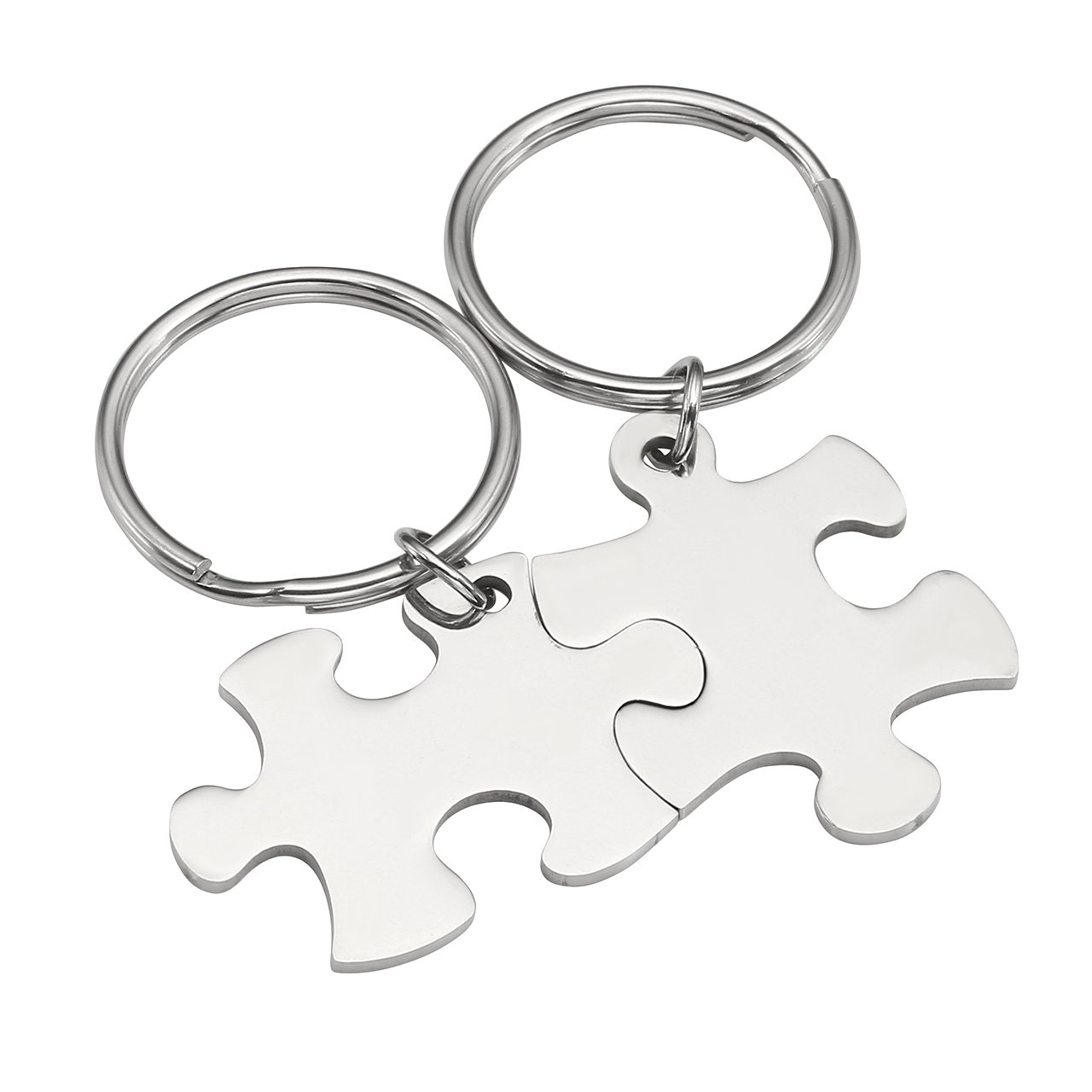 BOPREINA 2 x Stainless Steel 33 x 22 mm Two Puzzle Key Ring Partner Couples Love Friend Keychain