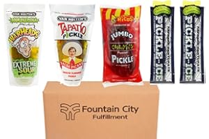 Fountain City Fulfillment Pickle Pack - Pickle Kit with Van Holten's Warhead, Tapatio Pickles, Freeze Ice Pops, Ricos Chamoy and Freeze Ice Pops (Standard Pickle Variety)