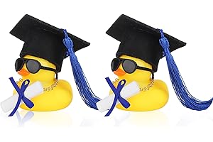 2pcs Graduation Rubber Duck Car Dashboard Decor, with Mini Graduation Hat Diplomas Necklace & Sunglasses Cute Duck Car Orname