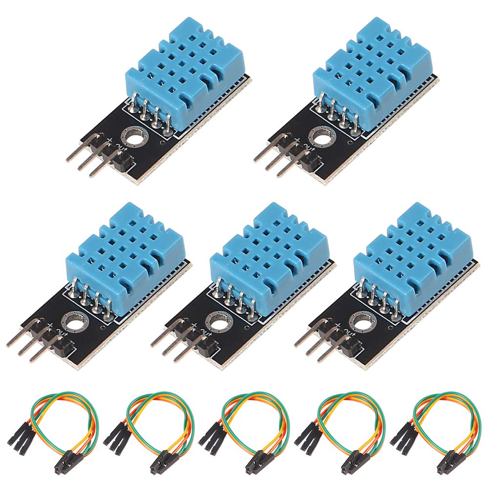 ALMOCN 5PCS DHT11 Temperature Humidity Sensor Module 3.3V-5V Humidity Measure Range 20%-95% Temperature Measure Range 0-50℃ Celsius with Dupont Wires for Arduino Raspberry Pi 2 3 4B