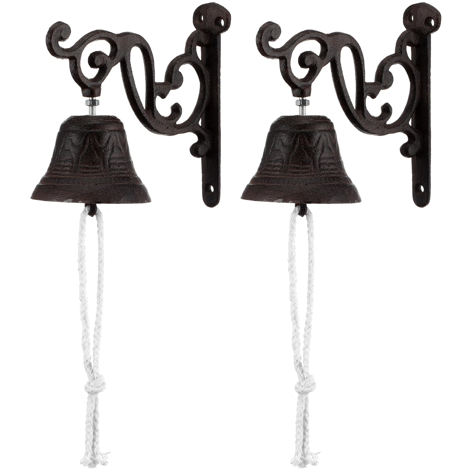 Photo 1 of 2 Pack Cast Iron Dinner Bells with Rope - Classic Brown Outdoor Hanging Bell for Wall Mount, Farmhouse, Garden, Porch - Loud Sound for Home, Church, Learning Places Decor