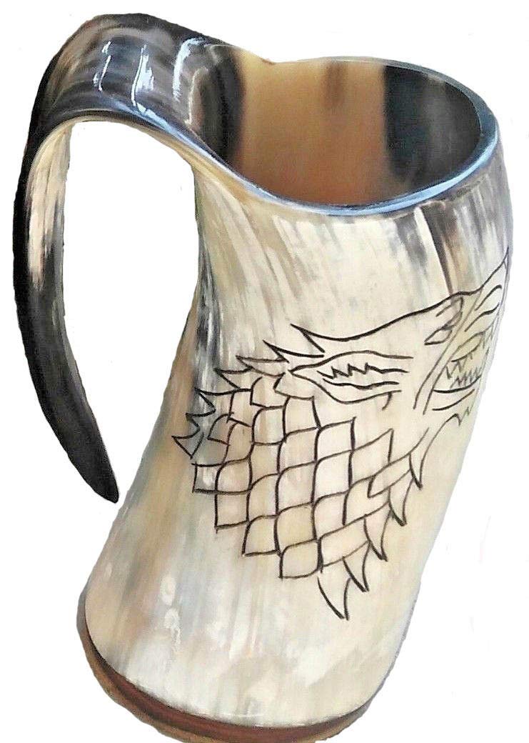 Alfiya Nautical Viking Natural Drinking Horn Mug – 600–700 ml Traditional Horn Tankard | Rustic Beer & Beverage Cup | Unique Gift for Collectors & History Lovers