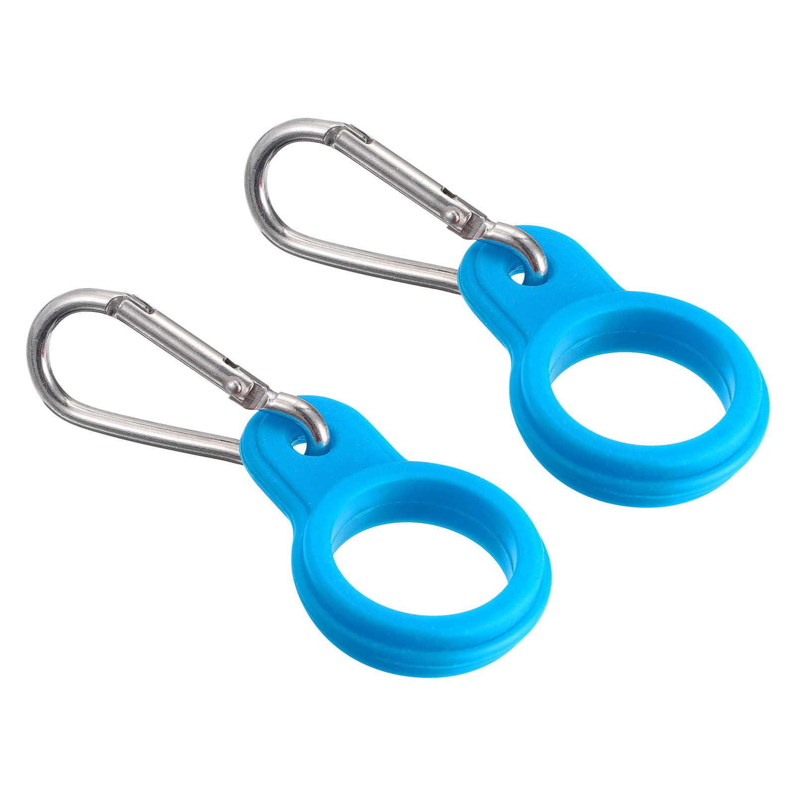 PATIKIL Silicone Water Bottle Clip with Buckle, 2 Pack Drink Holder Hook Keychain Clip Ring for Outdoor Activities Daily Use, Sky Blue Silver