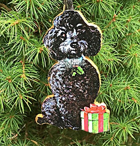 Black Poodle Ornament Handcrafted Wood Christmas Decoration, Dog Lover's Gift, 1950s Cards Jeweled Dog Collar Toy Standard Veterinarian Gift