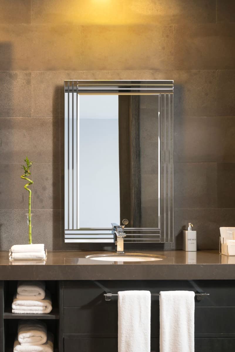 MirrorOutlet Modern Silver Bevelled Triple Edge Venetian Mirror 1Ft11 X 2Ft11 60cm X 90cm, 61x51,YC025