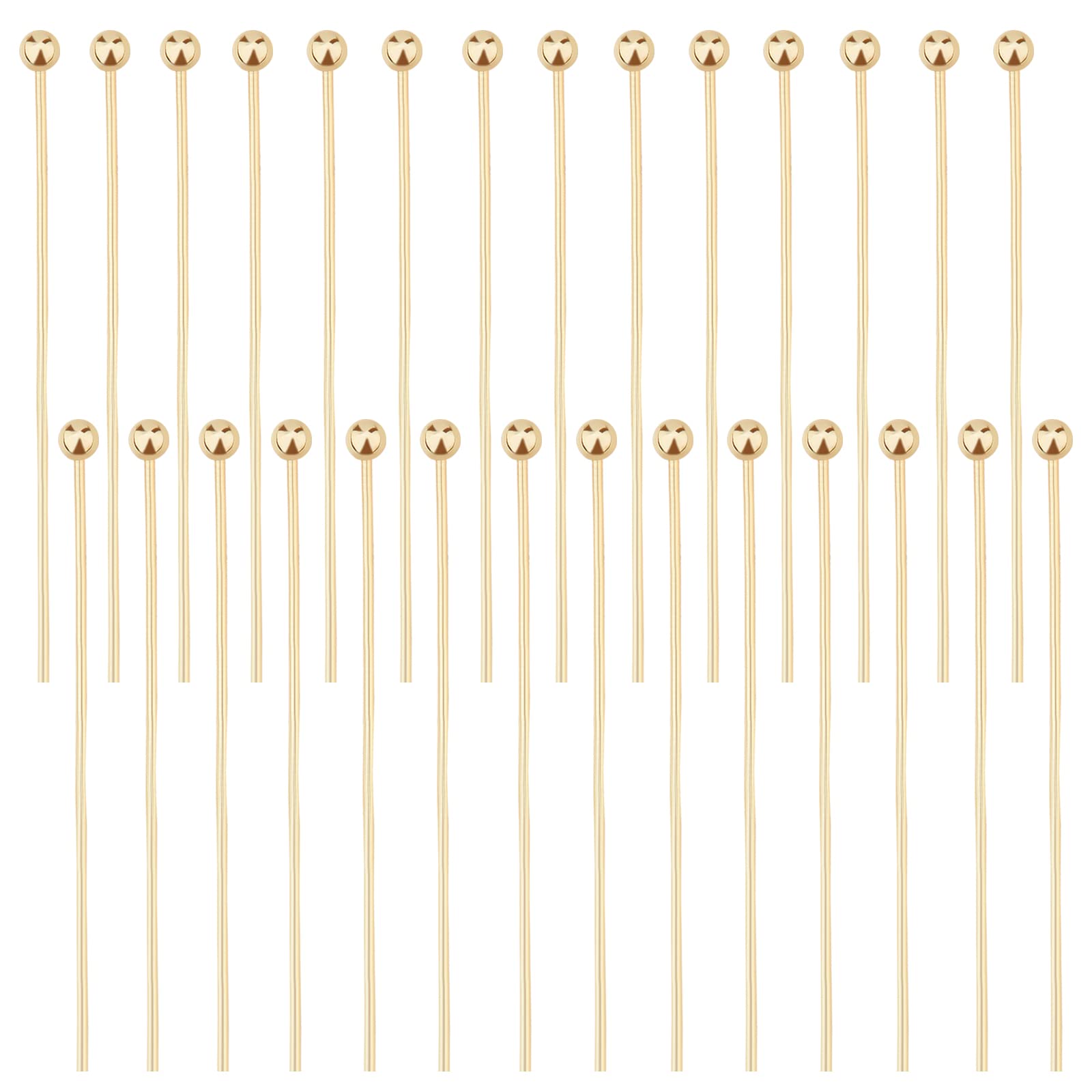 Beebeecraft 200Pcs/Box Ball Head Pins 18K Gold Plated Brass Ball Eye Pins 30mm Jewelry Making Findings for Charm Beads DIY Making, Head: 2mm