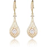 Cubic Zirconia Teardrop Dangle Earrings - Sterling Silver Pear Shape Crystal CZ Chandelier Rhinestone Wedding Statement Earring for Bride Bridesmaids Mother of Bride Pageant Party Prom