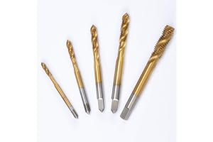 KATUR 5PCS M3 M4 M5 M6 M8 Titanium Coated HSS Spiral Flute Metric Taps Set Square Shank Combination Drill and Tap Set Spiral Thread Taper Composite Drilling Screw Tapping Tool(Spiral Groove)