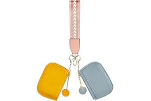 ZRRAJOY Keychain Wristlet Wallet, Key Chain Double Pouch Wristlet For Women, Small Zip Card Holder, Fashion Mini Coin Pouch Keychain (Yellow+Blue)