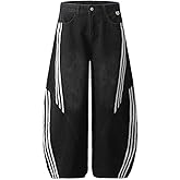 thesupermade Streetwear Striped Stitching Barrel Jeans Baggy Street Pants Y2k Loose Denim Trousers