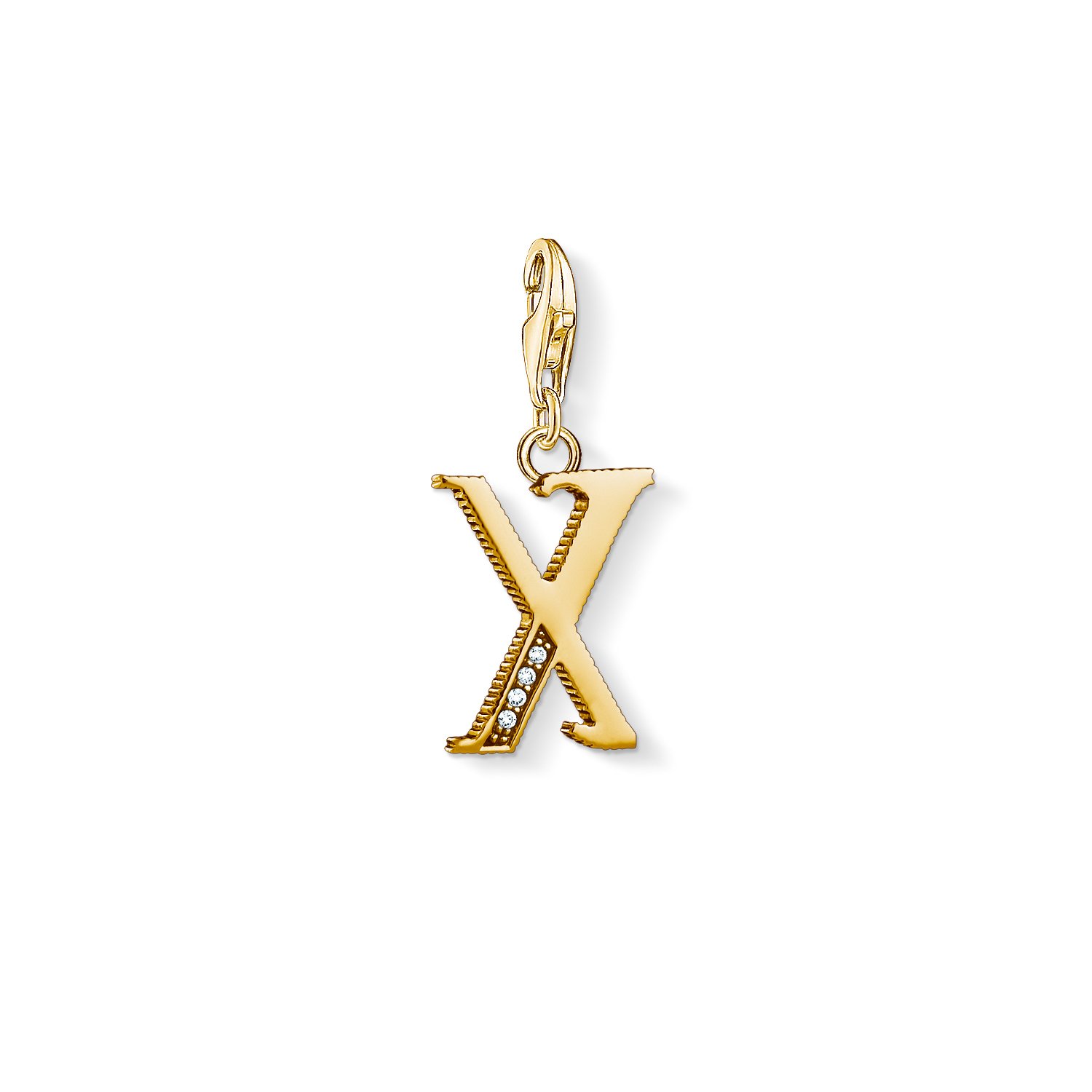 Thomas Sabo Women Charm Pendant Letter A-Z Charm Club 18k Yellow Gold Plating 925 Sterling Silver, Letter X