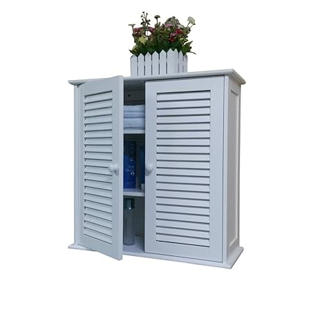 Homecharm Intl 60x23x61cm Wooden Wall Cabinet Cupboard 2 Louvered