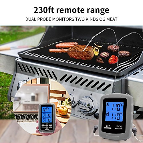 UPGRADED HomEnjoy Wireless Remote Digital Cooking Food Meat Thermometer with Dual Probe for Smoker Grill BBQ Thermometer, Gray