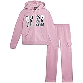 bebe Girls Sweatsuit Set - 2 Piece Soft Fleece Zip Up Hooded Sweatshirt and Girls Cargo Sweatpants Kids Youth Activewear Set