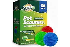 SCRUBIT 36 Round Nylon Dish Scrubber Scouring Pads by Scrub-It -3 Packs of 6 Scour Pads - Assorted Colors - Tough and Durable - Non-Scratch for Non-Stick Cookware - (36)