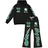 VIPWOLF Men's 2 Piece Sweat Suits Long Sleeve Y2K Graphic Hoodies and Flared Sweatpants Set