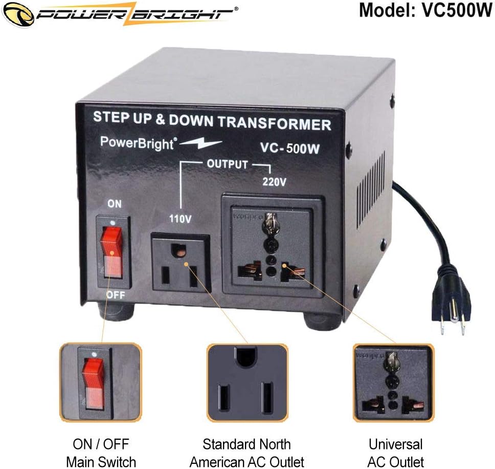 PowerBright Step Up & Down Transformer, Power ON/Off Switch, Can be Used in 110 Volt Countries and 220 Volt Countries, Convert from 220-240 Volt to 110-120 Volt AND from 110-120 Volt to 220-240 (500W): Home Audio & Theater