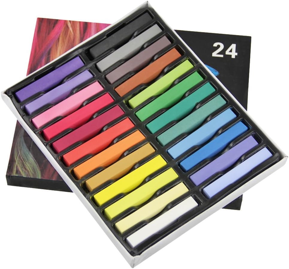 Washable Temporary Hair Chalk Pens 24 Count Vibrant Ombre Multicolored Hair Dye Pens for Crazy Hair Day,Halloween Party, Christmas(Yellow,Pink,Purple,Blue,Green,White,Black,Coffee,Orange,Gray,Red)