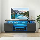 YITAHOME Modern TV Stand for 80 inch TVs, Entertainment Center with LED Lights & Storage Cabinets, TV Console Table with Adjustable Partition for Living Room (Black)