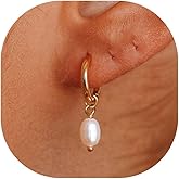 BSGRL Pearl Earrings-14K Gold Plated Dainty Pearl Huggie Small Hoop Drop Dangle Earrings for Women Bridal Bridesmaids Elegant Wedding Jewelry