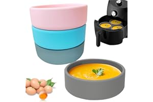 Xutong 3PCS Silicone Air Fryer Mold, 4.13x1.38in Round Non-Stick Egg Boiler Molds, Grey, Pink, Blue