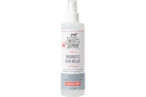 SKOUT'S HONOR Probiotic Itch Relief Spray for Pets - Non-Medicated, Fragrance-Free, Natural, Vegan, Long-Lasting Relief, with Soothing Aloe & Avocado Oil, 8 oz