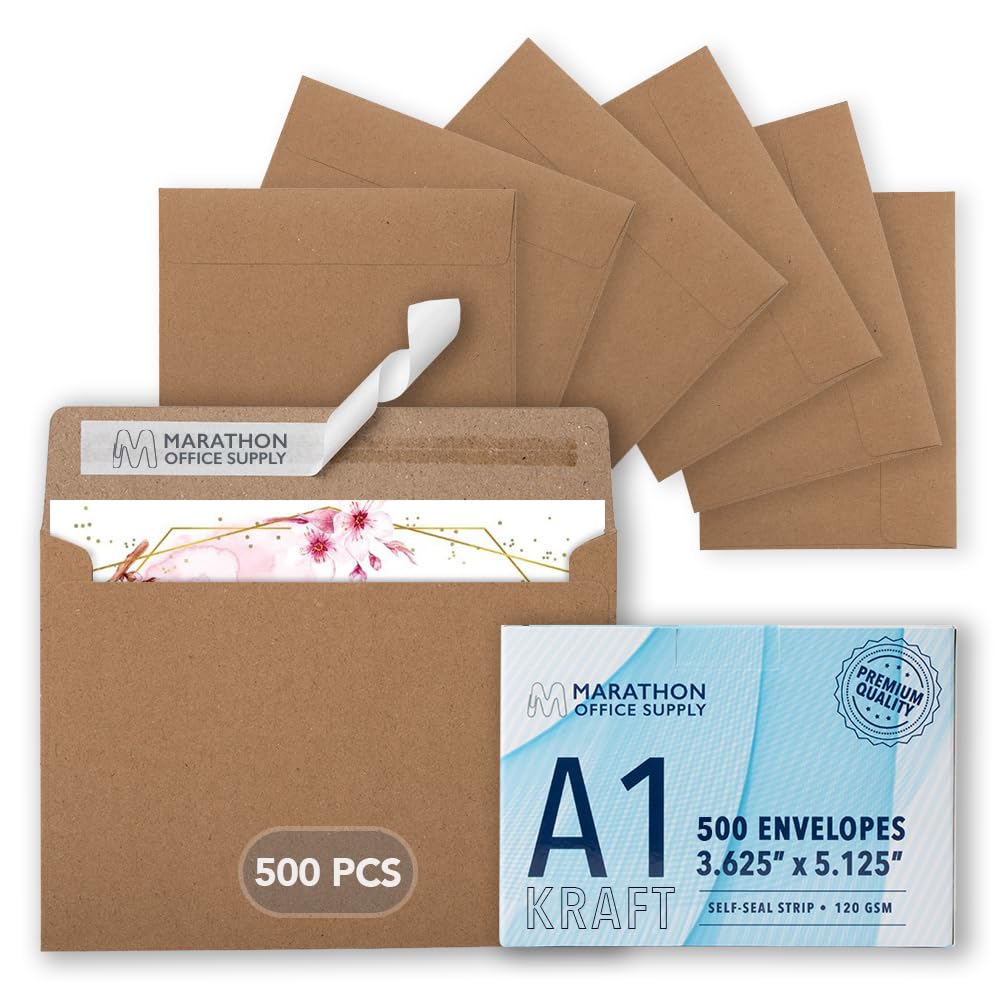 MOS A1 Kraft Envelopes 3.6 x 5.1 Inch 100 Pack — Brown Self-Seal ...