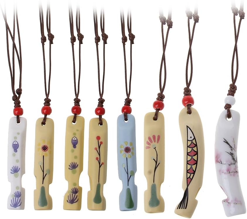 Guoyy Ceramic Whistle Pendant Necklace Happiness Porcelain Jewelry for Children Gifts Color Randomly