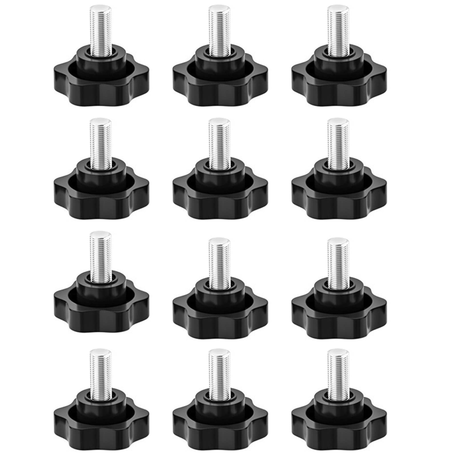 WUDQIJI Star Screw Knurled Screw Pack of 12 Clamping Knob Handle Star Handle Screws Star Head Screw Star Shape Head Clamping Nut Knurled Star Grip Screw Star Grip Nut (M6 x 30 mm)