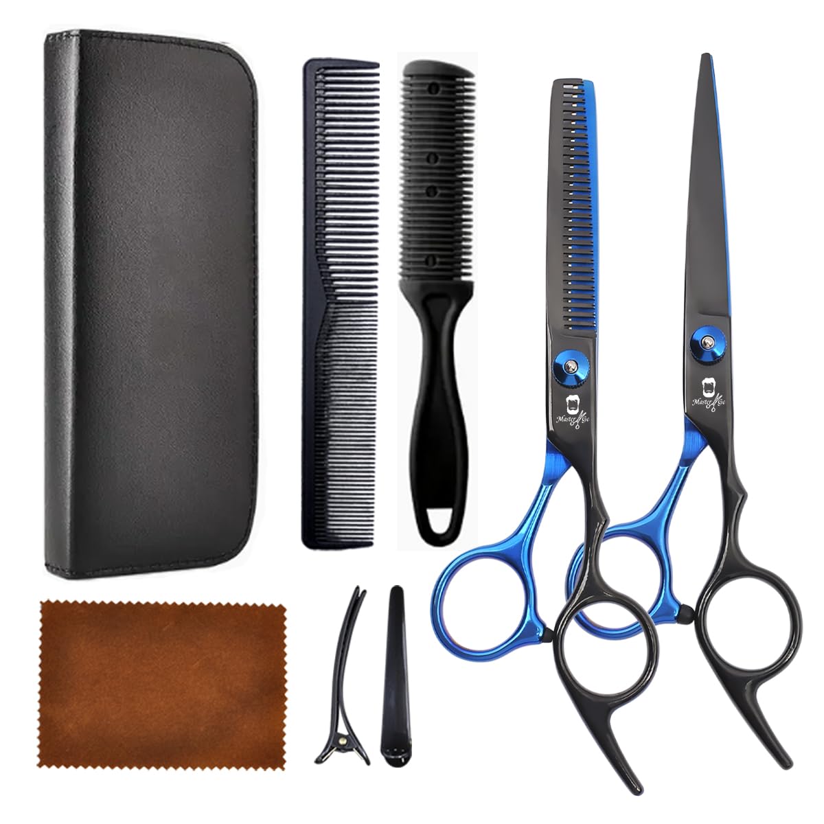 8 PCS Hair Cutting Scissors Kit,Black Blue Professional Home Hair Cutting Barber/Salon Thinning Shears,Hair Cutting Shears Hair Cut Blending Salon Scissor for Men Women Pet