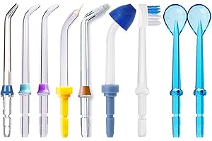 MOONDKIST 9 Pcs Replacement Tips for Waterpik Water Flosser, Oral Irrigator Nozzle Set, Includes Classic Tips, Periodontal Pocket Tips, Orthodontic Tip (#B)
