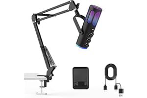 P PUPGSIS Gaming Microphone, USB Condenser Mic for PC, PS4/5 and Mac, Noise Cancellation Computer Mic with Mute, Reverb, Monitoring, Adjustable Boom Arm, Pop Filter for Streaming/Podcasting/Recording/YouTube