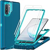 TFDSEUGH for Samsung Galaxy Note 10 Case with 2Pcs Self Healing Flexible TPU Screen Protector & Camera Lens Protector, 3 in 1 Heavy Duty Shockproof/Drop Proof/Dust Proof Case (Blue/Turquoise)