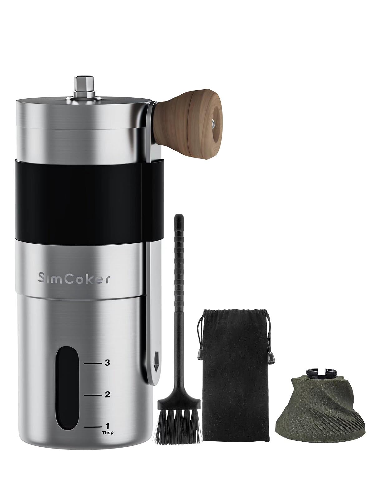SimCoker Manual Coffee Grinder,Ceramic Burr,Mini Hand Coffee Bean Mill with 20g Capacity,Adjustable Grind Setting,Portable Size for Camping,304 Stainless Steel