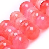 JOE FOREMAN 8mm Pink Jade Semi Precious Stone Round Rhodochrosite Color Loose Beads for Jewelry Making DIY Handmade Craft Supplies 15" Dyed Color