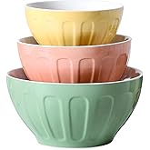 Lareina Ceramic Mixing Bowls for Kitchen, Large Nesting Mixing Bowl Set for Serving, Baking, Food Prepping, Cooking, Salad, Sourdough, Gift, Microwave Safe, Big 3.2/1.7/1.2 Qt, Set of 3, Pastel Color