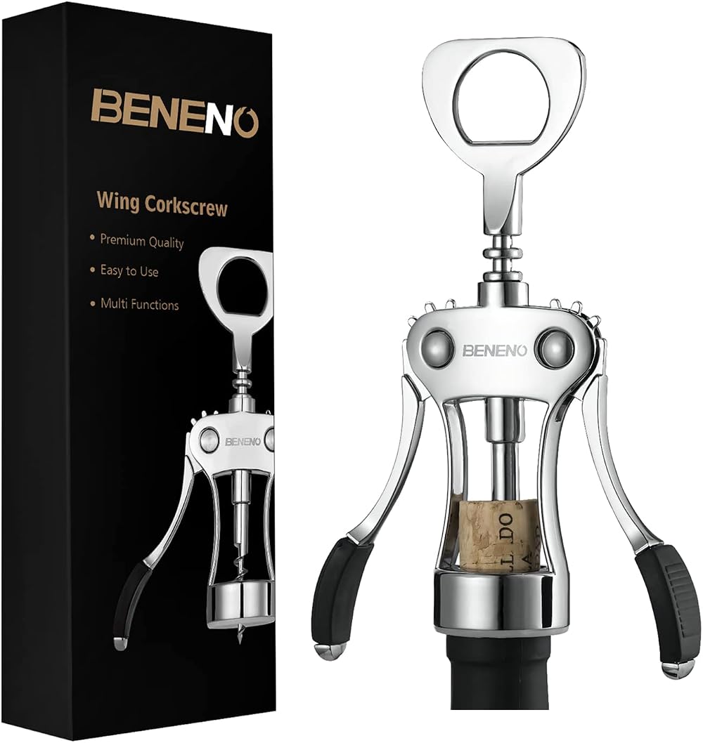 Beneno Zinc Alloy Wing Corkscrew Wine Opener with Multi Function Cap Opener